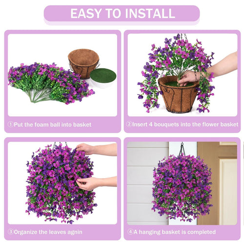Artificial Hanging Flowers Plants with Basket for Outdoors, Realistic Faux Si...