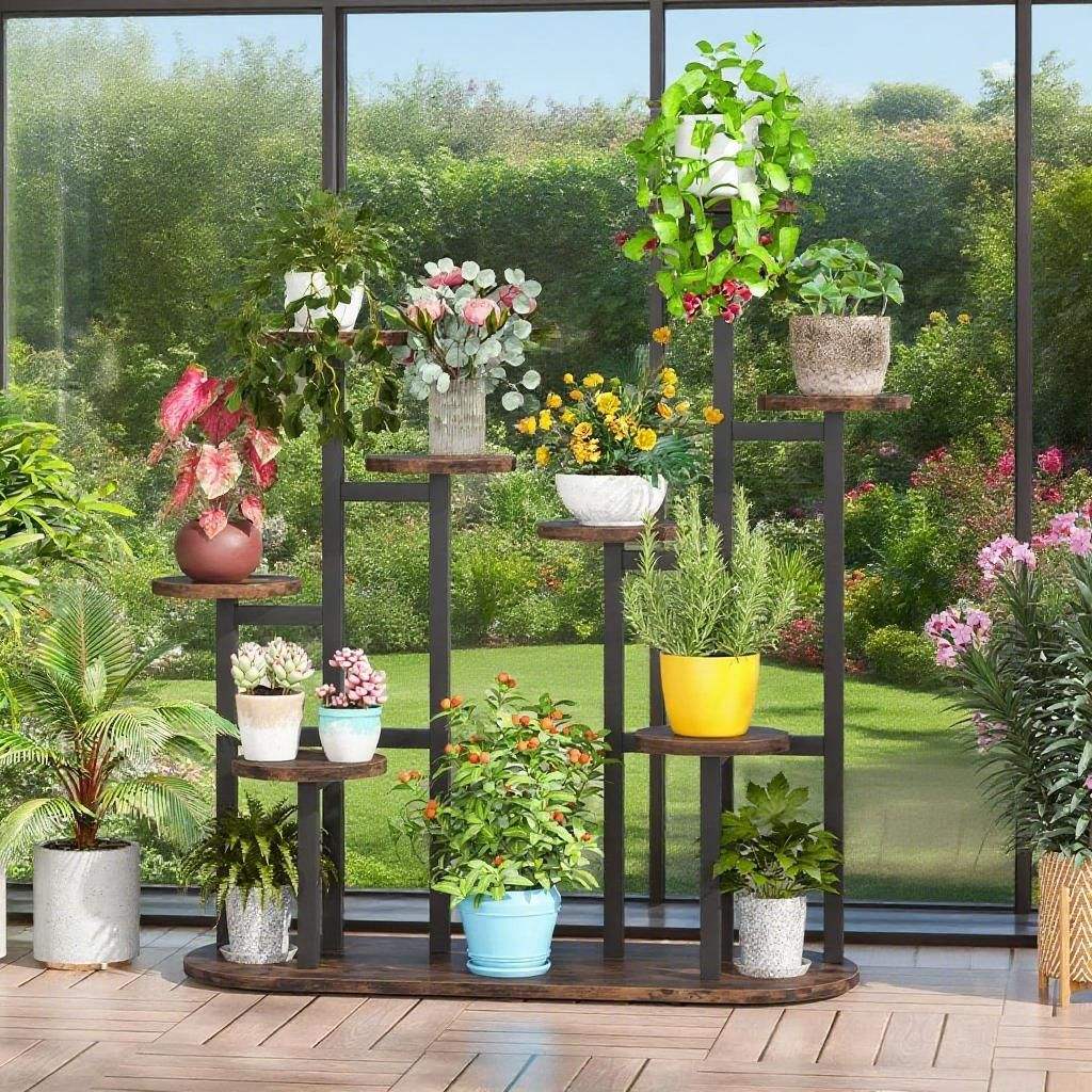 Garden Plant Stand Indoor Outdoor Metal Flower Pot Holder Display Rack for Home Patio Balcony & Garden Décor