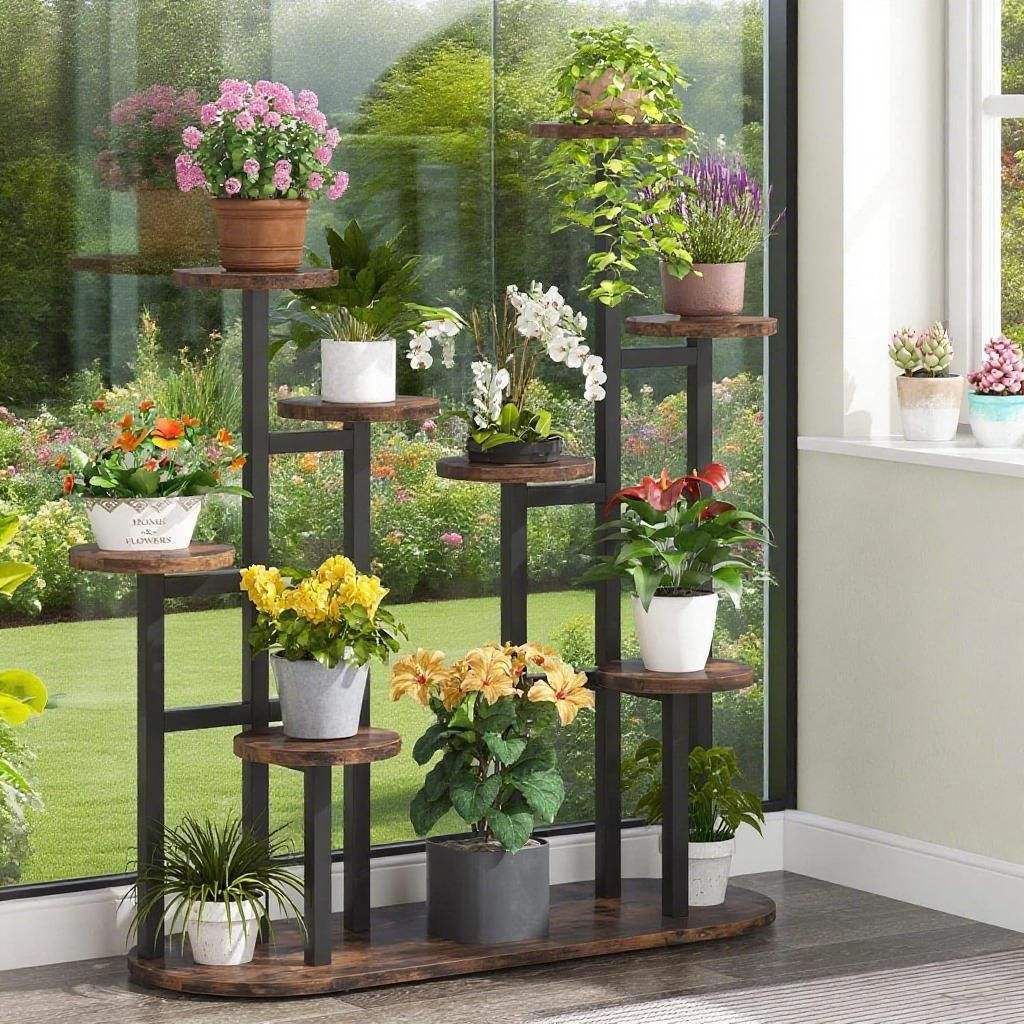 Garden Plant Stand Indoor Outdoor Metal Flower Pot Holder Display Rack for Home Patio Balcony & Garden Décor